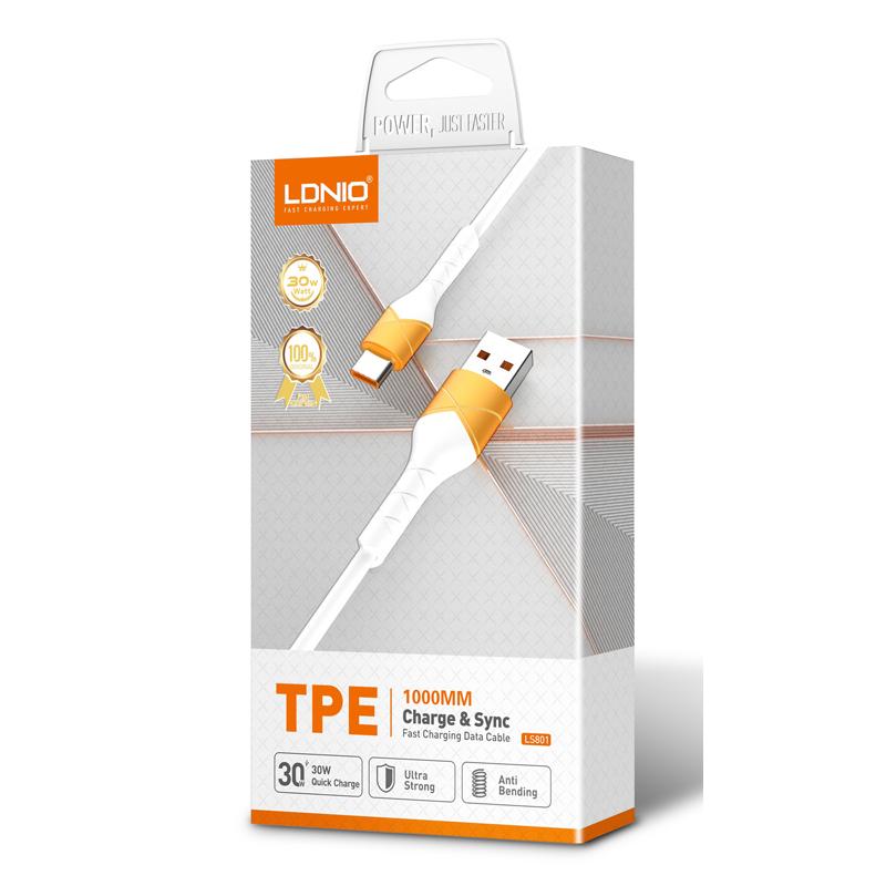 LDNIO καλώδιο USB-C σε USB LS801, 30W, 1m, λευκό | eLabstore.gr LDNIO καλώδιο USB-C σε USB LS801, 30W, 1m, λευκό - Image 6