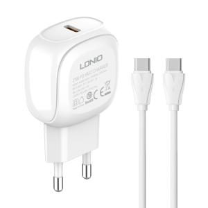 LDNIO φορτιστής τοίχου A1206C με καλώδιο USB-C, 1x USB-C, 27W PD, λευκός | Αξεσουάρ κινητών | elabstore.gr
