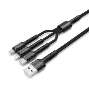 LDNIO καλώδιο USB σε USB-C/Lightning/Micro USB LC93, 3.4A, 1.2m, γκρι | Καλώδια - Αντάπτορες | elabstore.gr