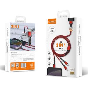 LDNIO καλώδιο USB σε USB-C/Lightning/Micro USB LC93, 3.4A, 1.2m, γκρι | Καλώδια - Αντάπτορες | elabstore.gr