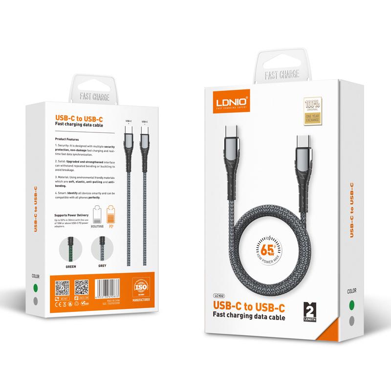 LDNIO καλώδιο USB-C σε USB-C LC102, 65W PD, 2m, γκρι | eLabstore.gr LDNIO καλώδιο USB-C σε USB-C LC102, 65W PD, 2m, γκρι - Image 6
