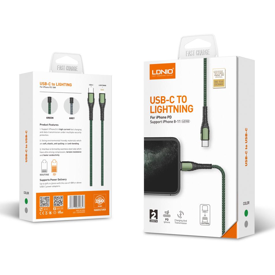 LDNIO καλώδιο Lightning σε USB-C LC112, 30W PD, 2m, γκρι | eLabstore.gr LDNIO καλώδιο Lightning σε USB-C LC112, 30W PD, 2m, γκρι - Image 6
