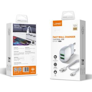 LDNIO φορτιστής τοίχου A2218 με καλώδιο USB-C, 2x USB, 12W, λευκός | eLabstore.gr