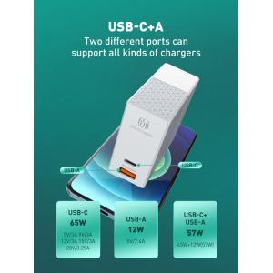 LDNIO φορτιστής τοίχου A2620C με καλώδιο, USB & USB-C, 65W PD, λευκός | Αξεσουάρ κινητών | elabstore.gr