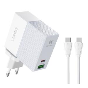 LDNIO φορτιστής τοίχου A2620C με καλώδιο, USB & USB-C, 65W PD, λευκός | Αξεσουάρ κινητών | elabstore.gr