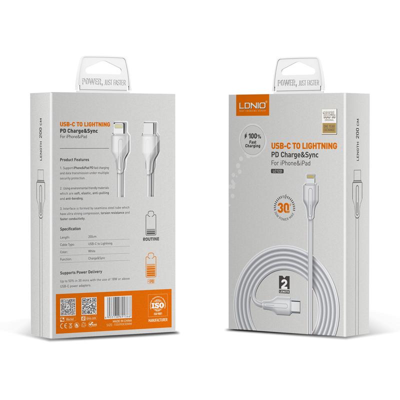 LDNIO καλώδιο Lightning σε USB-C LC122I, 30W PD, 2m, λευκό | eLabstore.gr LDNIO καλώδιο Lightning σε USB-C LC122I, 30W PD, 2m, λευκό | Καλώδια - Αντάπτορες | elabstore.gr