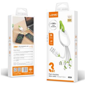 LDNIO καλώδιο USB σε USB-C/Lightning/Micro USB LC95, 5.8A, λευκό | Καλώδια - Αντάπτορες | elabstore.gr