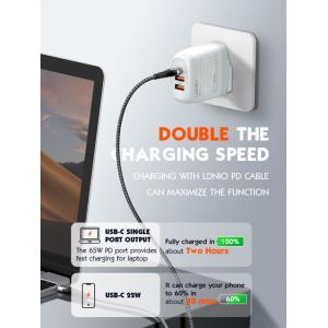 LDNIO φορτιστής τοίχου A3511Q με καλώδιο, USB-C/2x USB, 65W, GaN, λευκός | Αξεσουάρ κινητών | elabstore.gr