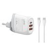 LDNIO φορτιστής τοίχου A3511Q με καλώδιο, USB-C/2x USB, 65W, GaN, λευκός | Αξεσουάρ κινητών | elabstore.gr