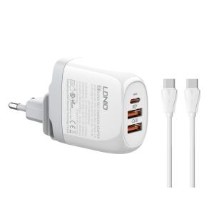 LDNIO φορτιστής τοίχου A3511Q με καλώδιο, USB-C/2x USB, 65W, GaN, λευκός | Αξεσουάρ κινητών | elabstore.gr