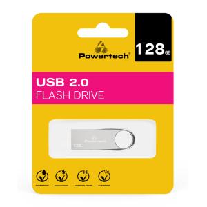 POWERTECH USB Flash Drive PT-1121, 128GB, USB 2.0, ασημί | Συνοδευτικά PC | elabstore.gr