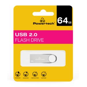 POWERTECH USB Flash Drive PT-1122, 64GB, USB 2.0, ασημί | Συνοδευτικά PC | elabstore.gr
