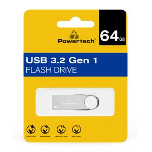 POWERTECH USB Flash Drive PT-1124, 64GB, USB 3.2, ασημί | Συνοδευτικά PC | elabstore.gr