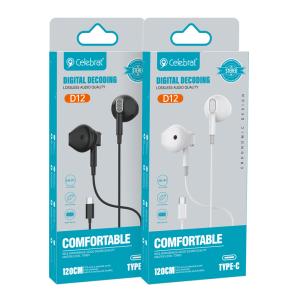 CELEBRAT earphones με μικρόφωνο D12, USB-C, 1.2m, λευκά | Αξεσουάρ κινητών | elabstore.gr