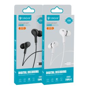 CELEBRAT earphones με μικρόφωνο D13, USB-C, 1.2m, μαύρα | Αξεσουάρ κινητών | elabstore.gr