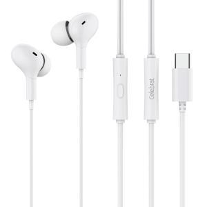 CELEBRAT earphones με μικρόφωνο D13, USB-C, 1.2m, λευκά | Αξεσουάρ κινητών | elabstore.gr