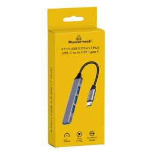POWERTECH USB-C hub PT-1113, 4x USB 3.2 Gen 1 θύρες, 5Gbps, γκρι | Συνοδευτικά PC | elabstore.gr