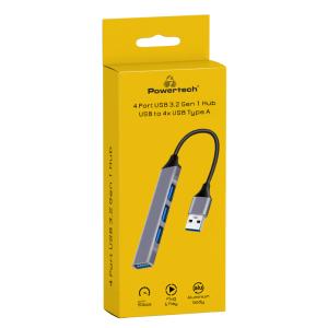 POWERTECH USB hub PT-1114, 4x USB θύρες, 5Gbps, γκρι | Συνοδευτικά PC | elabstore.gr