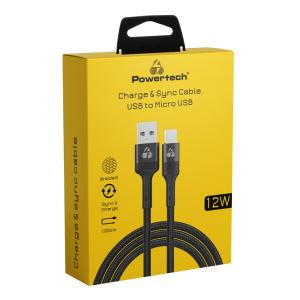 POWERTECH καλώδιο USB σε Micro USB PTR-0125, 12W 2.4A, copper, 1m, μαύρο | Καλώδια - Αντάπτορες | elabstore.gr