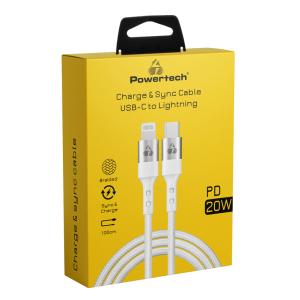 POWERTECH καλώδιο USB-C σε Lightning PTR-0127, PD 20W, copper, 1m, λευκό | Καλώδια - Αντάπτορες | elabstore.gr