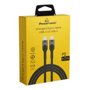 POWERTECH καλώδιο USB-C PTR-0130, PD 60W, copper, 1m, μαύρο | Καλώδια - Αντάπτορες | elabstore.gr