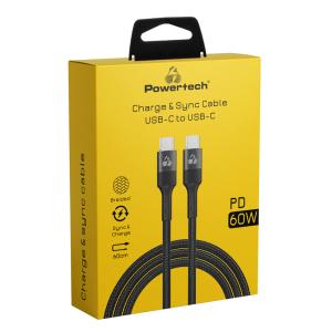 POWERTECH καλώδιο USB-C PTR-0131, PD 60W, copper, 60cm, μαύρο | Καλώδια - Αντάπτορες | elabstore.gr