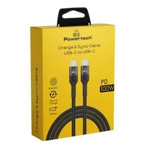 POWERTECH καλώδιο USB-C PTR-0132, PD 100W, copper, 1m, μαύρο | Καλώδια - Αντάπτορες | elabstore.gr