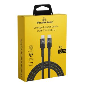POWERTECH καλώδιο USB-C PTR-0133, PD 100W, copper, 60cm, μαύρο | Καλώδια - Αντάπτορες | elabstore.gr