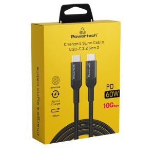 POWERTECH καλώδιο USB-C PTR-0135, PD 60W, 10Gbps, copper, 1m, μαύρο | Καλώδια - Αντάπτορες | elabstore.gr