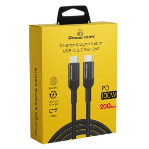 POWERTECH καλώδιο USB-C PTR-0136, PD 100W, 20Gbps, copper, 1m, μαύρο | Καλώδια - Αντάπτορες | elabstore.gr