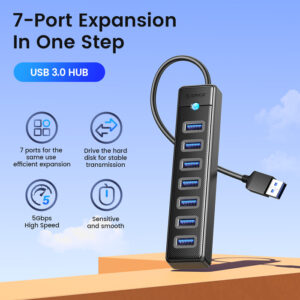 ORICO USB hub PW7U-U3 με 7x USB θύρες, 5Gbps, 50cm, μαύρο | Συνοδευτικά PC | elabstore.gr