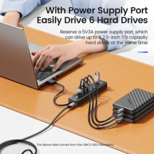 ORICO USB hub PW7U-U3 με 7x USB θύρες, 5Gbps, 50cm, μαύρο | Συνοδευτικά PC | elabstore.gr