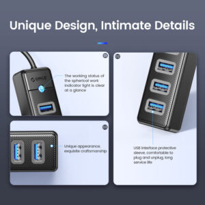 ORICO USB hub PW7U-U3 με 7x USB θύρες, 5Gbps, 50cm, μαύρο | Συνοδευτικά PC | elabstore.gr
