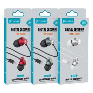 CELEBRAT earphones με μικρόφωνο D15, USB-C, 1.2m, κόκκινα | Αξεσουάρ κινητών | elabstore.gr