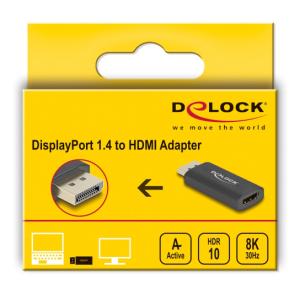 DELOCK αντάπτορας DisplayPort 1.4 σε HDMI 61055, 8K, HDR, Active, μαύρος | Καλώδια - Αντάπτορες | elabstore.gr