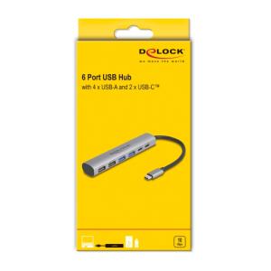 DELOCK USB-C hub 64232, 4x USB/2x USB-C θύρες, 10Gbps, γκρι | Συνοδευτικά PC | elabstore.gr
