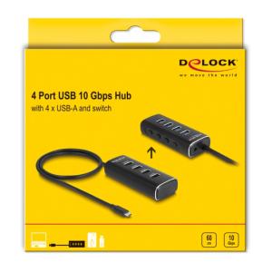 DELOCK USB-C hub 64233 με διακόπτες, 4x USB θύρες, 10Gbps, μαύρο | eLabstore.gr