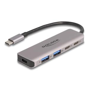 DELOCK USB-C hub 64239, 2x USB/2x USB-C θύρες, 5Gbps, γκρι | Συνοδευτικά PC | elabstore.gr
