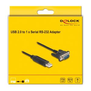 DELOCK καλώδιο USB σε RS-232 66461, 921.6Kbps, 50cm, μαύρο | Καλώδια - Αντάπτορες | elabstore.gr