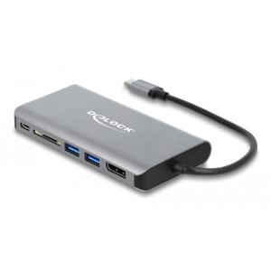 DELOCK docking station 87683, 7 θυρών, USB-C σύνδεση, 100W PD, 4K, γκρι | Συνοδευτικά PC | elabstore.gr