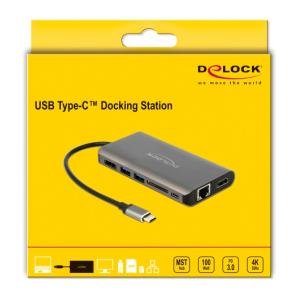 DELOCK docking station 87683, 7 θυρών, USB-C σύνδεση, 100W PD, 4K, γκρι | Συνοδευτικά PC | elabstore.gr
