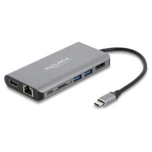DELOCK docking station 87683, 7 θυρών, USB-C σύνδεση, 100W PD, 4K, γκρι | Συνοδευτικά PC | elabstore.gr