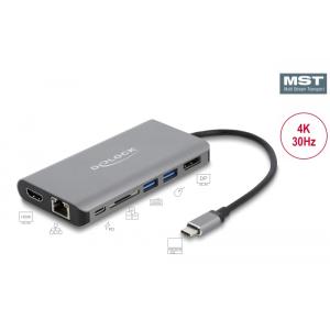 DELOCK docking station 87683, 7 θυρών, USB-C σύνδεση, 100W PD, 4K, γκρι | Συνοδευτικά PC | elabstore.gr