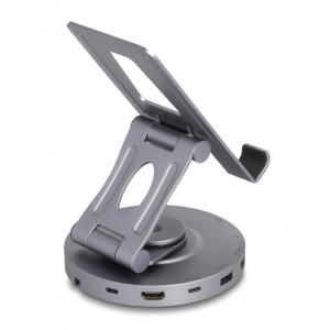 DELOCK docking station 88017 με βάση tablet, 8 θυρών, 60W PD, 4K, γκρι | Συνοδευτικά PC | elabstore.gr