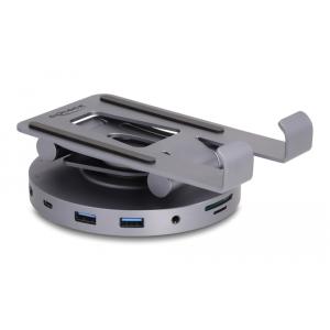 DELOCK docking station 88017 με βάση tablet, 8 θυρών, 60W PD, 4K, γκρι | Συνοδευτικά PC | elabstore.gr