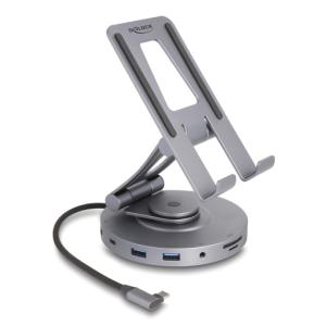 DELOCK docking station 88017 με βάση tablet, 8 θυρών, 60W PD, 4K, γκρι | Συνοδευτικά PC | elabstore.gr