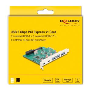 DELOCK κάρτα επέκτασης PCI x1 σε 3x USB/2x USB-C/19-pin 90109, 5Gbps | PC & Αναβάθμιση | elabstore.gr