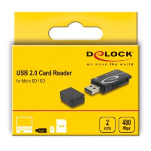 DELOCK card reader 91602 για SD & micro SD, USB, 480Mbps, μαύρο | Συνοδευτικά PC | elabstore.gr