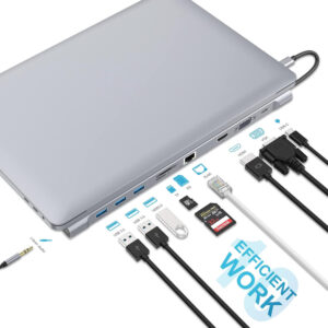 POWERTECH docking station CAB-UC080, 10 θυρών, βάση laptop, USB-C, γκρι | Συνοδευτικά PC | elabstore.gr