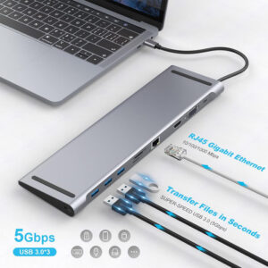 POWERTECH docking station CAB-UC080, 10 θυρών, βάση laptop, USB-C, γκρι | Συνοδευτικά PC | elabstore.gr